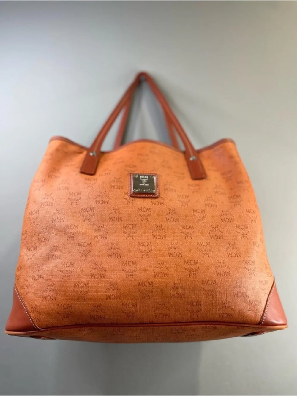 MCM Orange Monogram Tote Bag